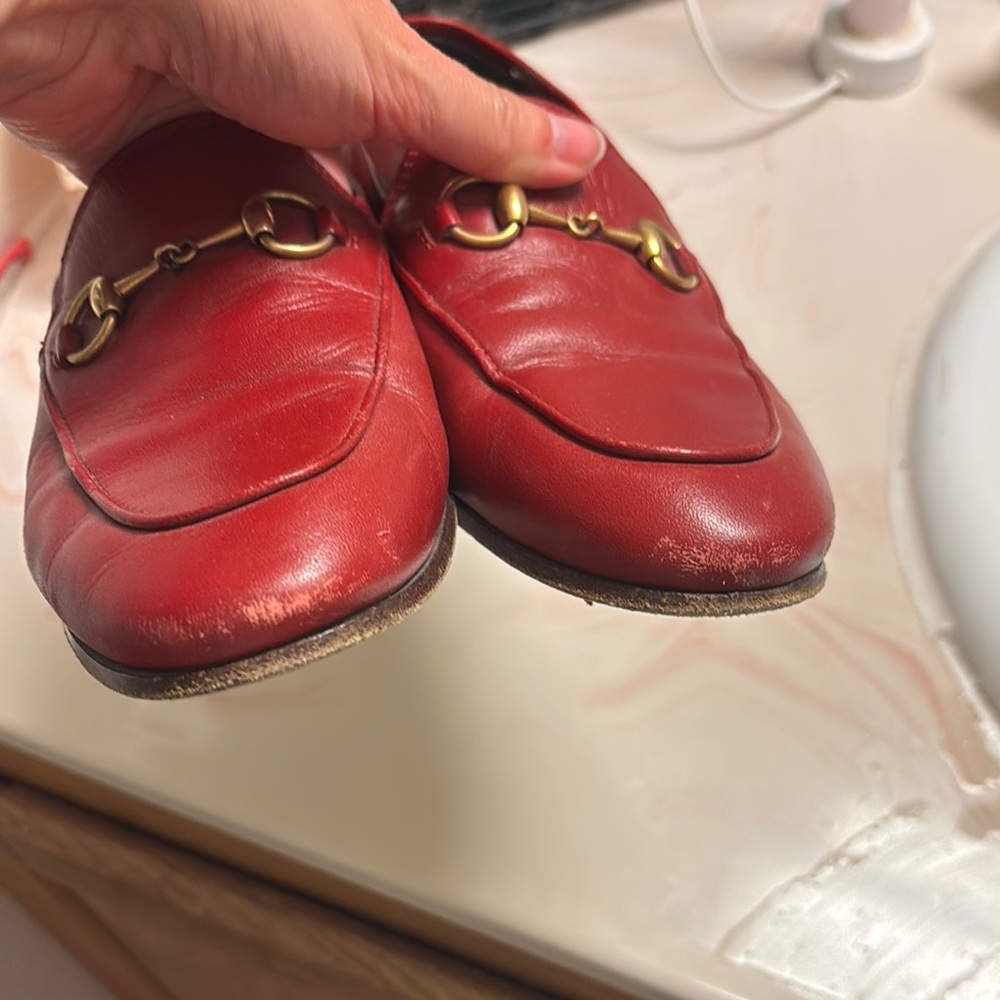 Gucci Women's Red Leather Brixton loafer 36.5 - Picture 5 of 11
